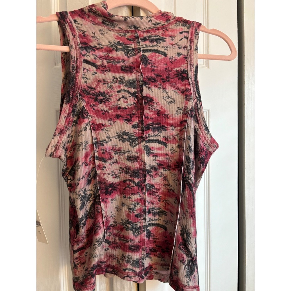 Anthro Pilcro Mock Neck Tank M NWT $58 Pink Combo Tropical Print - Picture 8 of 8